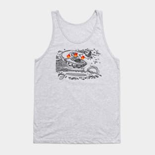 Flying Saucer Approaching Fire Planet Tank Top